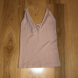 Pink ribbed free people tank top